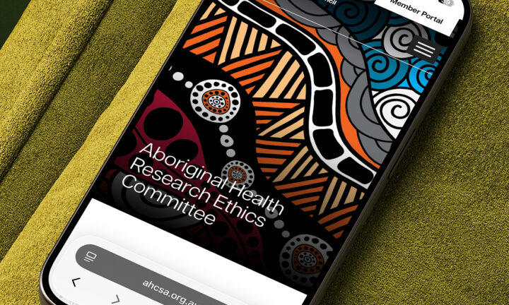 Smartphone showing the Aboriginal Health Research Ethics Committee website